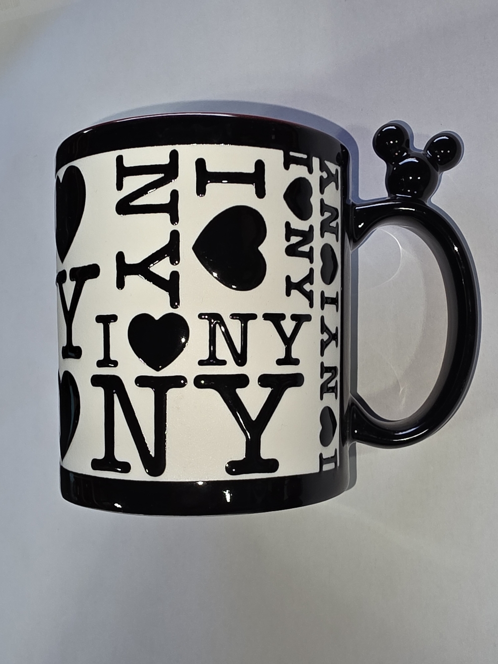 Disney Black and White I ♥ NY Ceramic Mug with Mickey Ear Handle